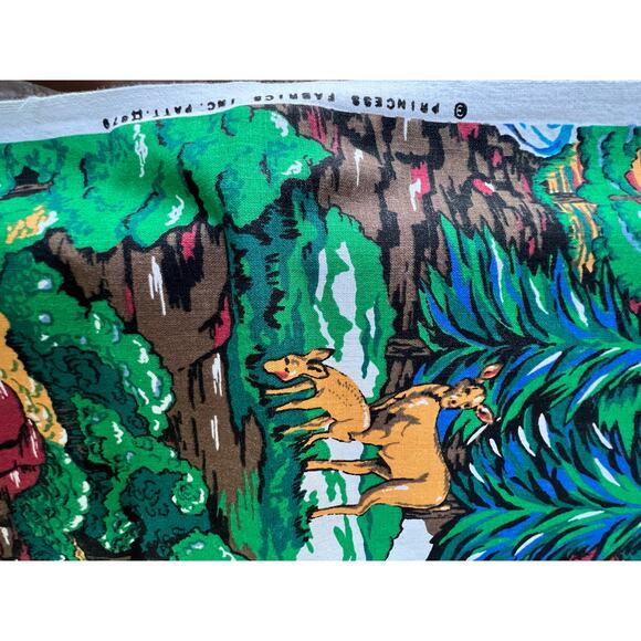 Vintage Fabric Sewing Woods Outdoor River Log Cabin Blue Green 45”x 70" - Picture 6 of 9